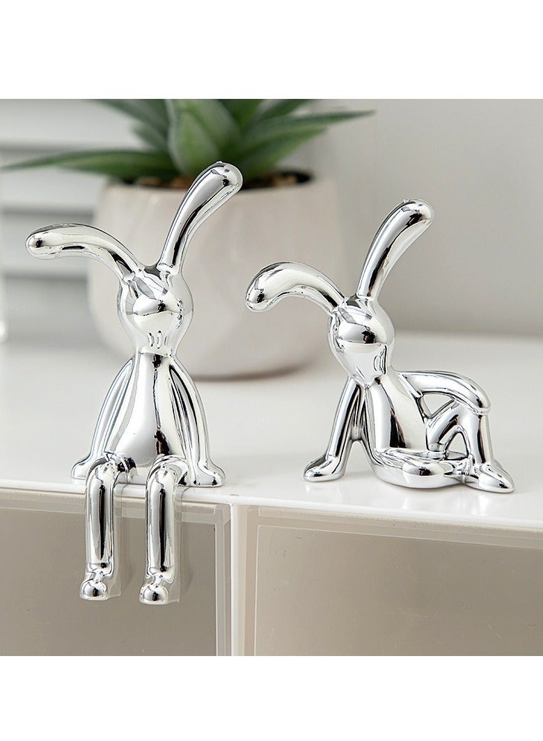 زينة كونسول سيارة 2PCS تماثيل أرنب لطيفة بأرجل طويلة، ديكور داخلي للسيارة للكونسول/الطبلون، بلاستيك ناعم مصقول، هدية للأطفال والكبار - Image 2